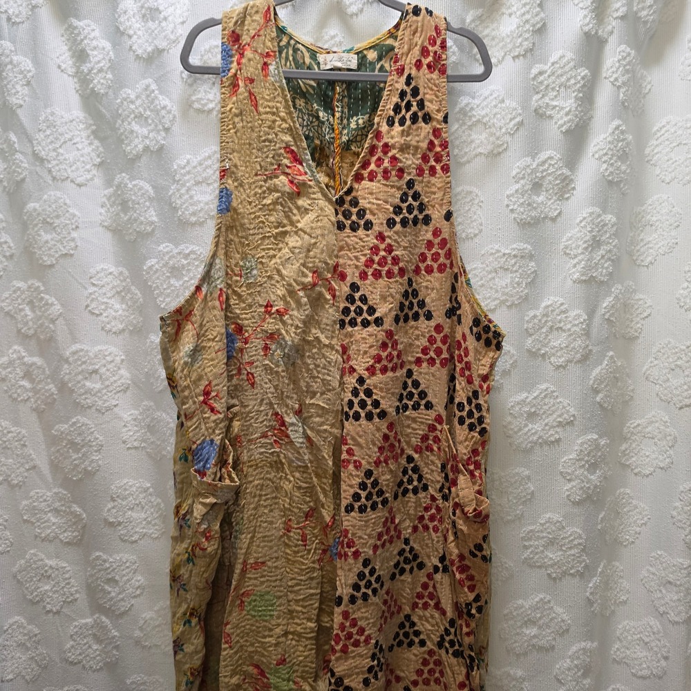 Kantha Bae Patchwork Quilt Harem Jumpsuit One Size Boho Sleeveless Pockets